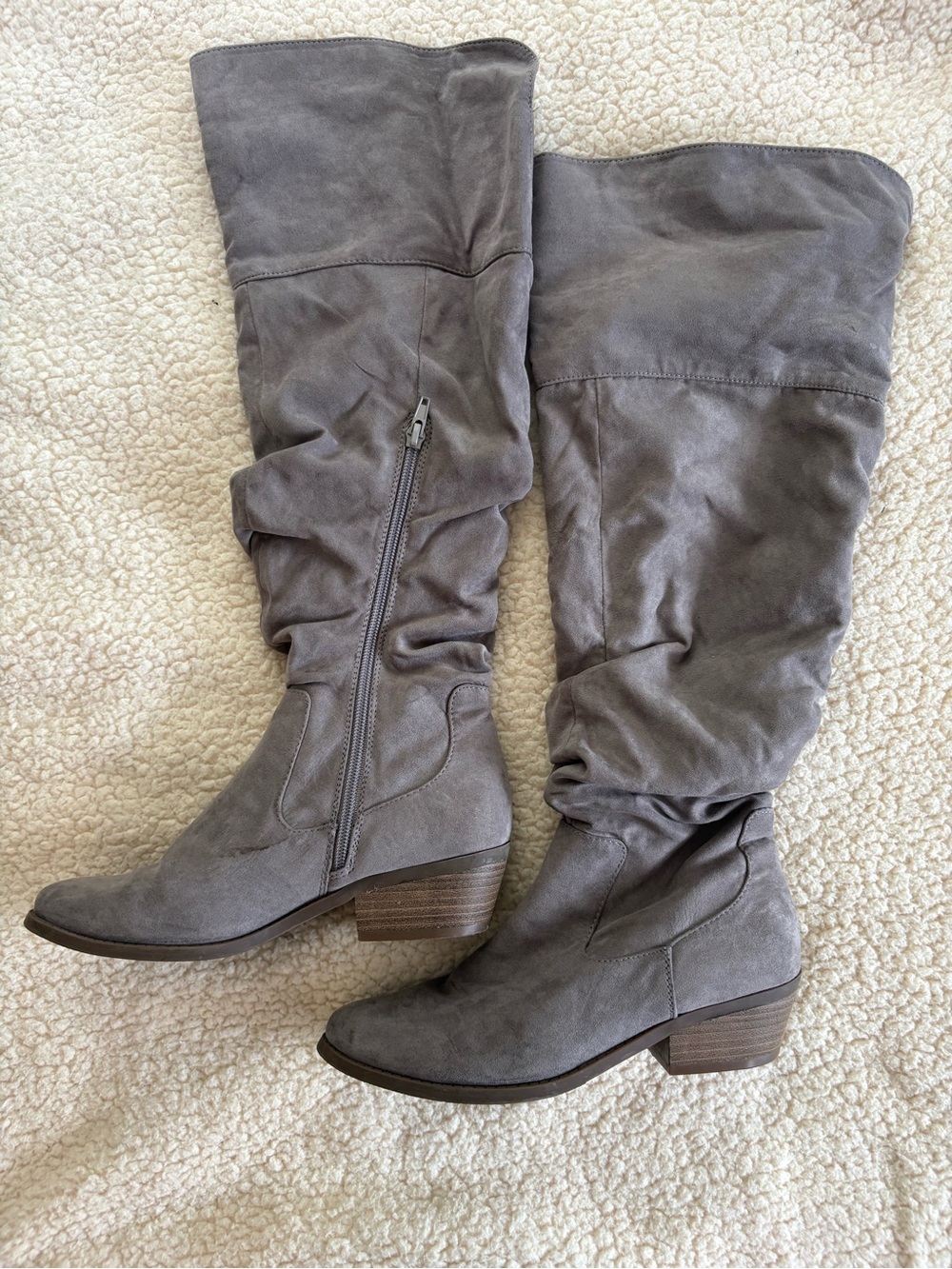 Francesca's Collections Over-the-Knee Slouch Suede Zipper Boots - Gray